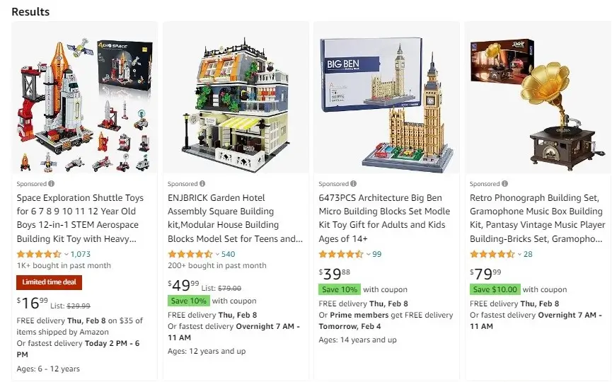 LEGO listings on Amazon