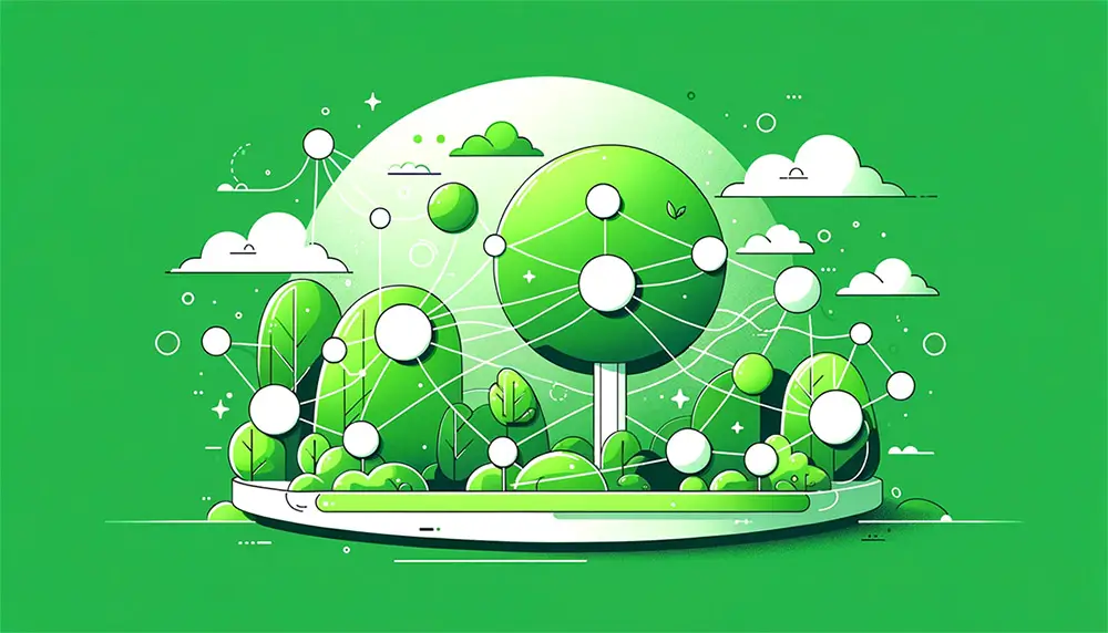 Green cartoon graphic symbolizing a network