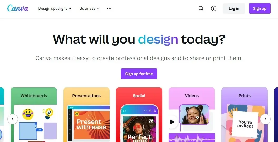 Canva homepage