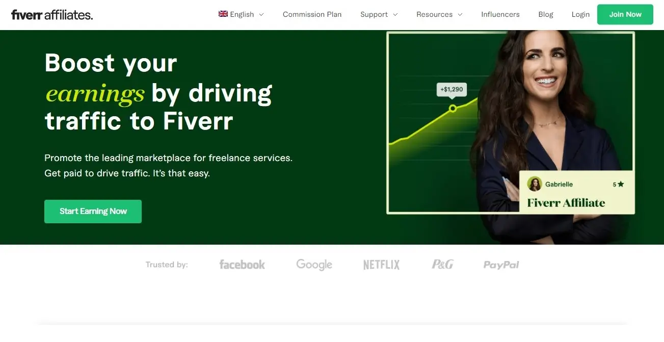 Fiverr affiliate program webpage