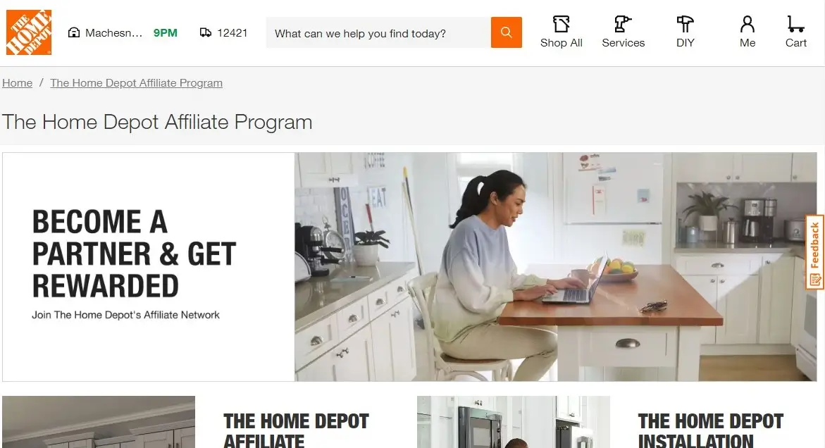 Home Depot affiliate program page