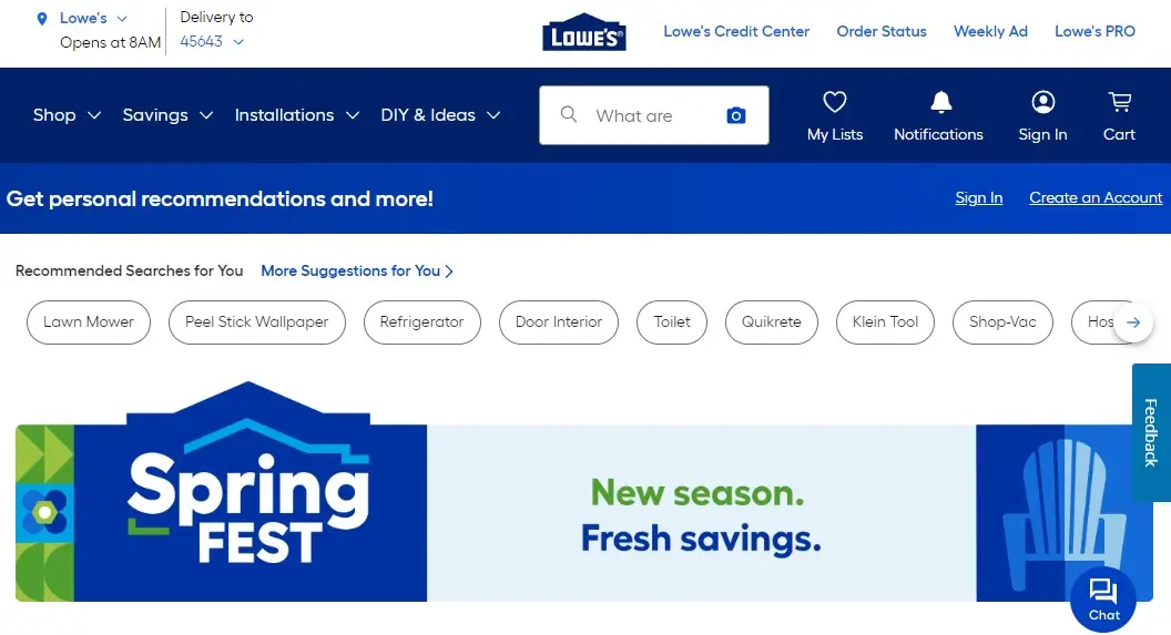 Lowe’s website