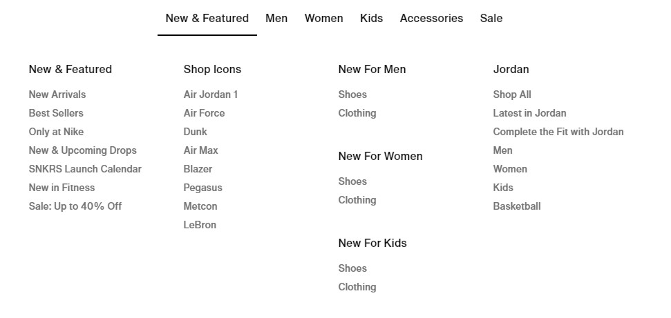 Nike product categories