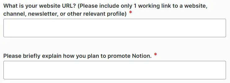 Notion affiliate program form questions