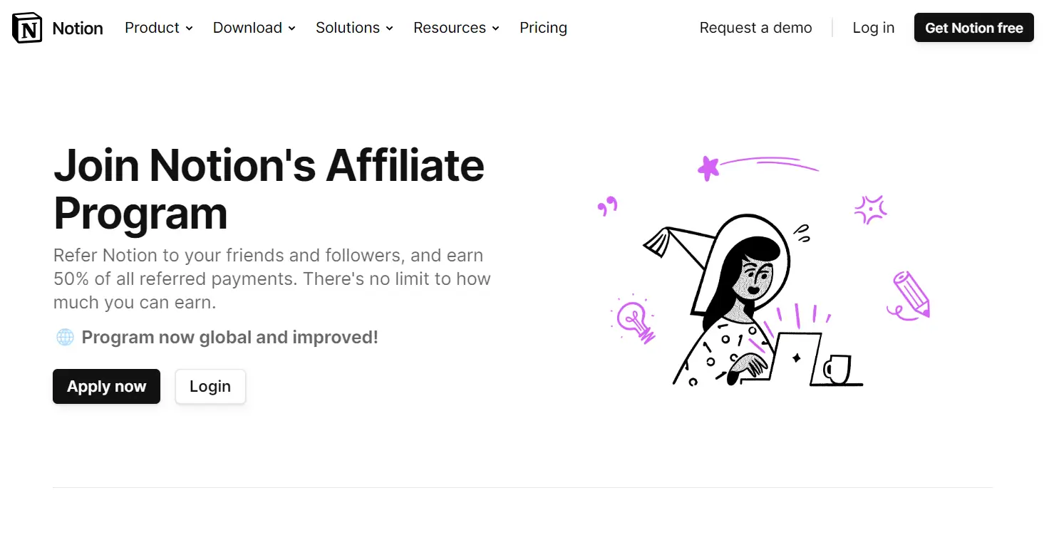 Notion affiliate homepage