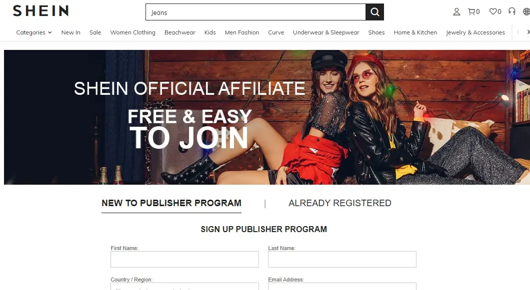 Shein affiliate website